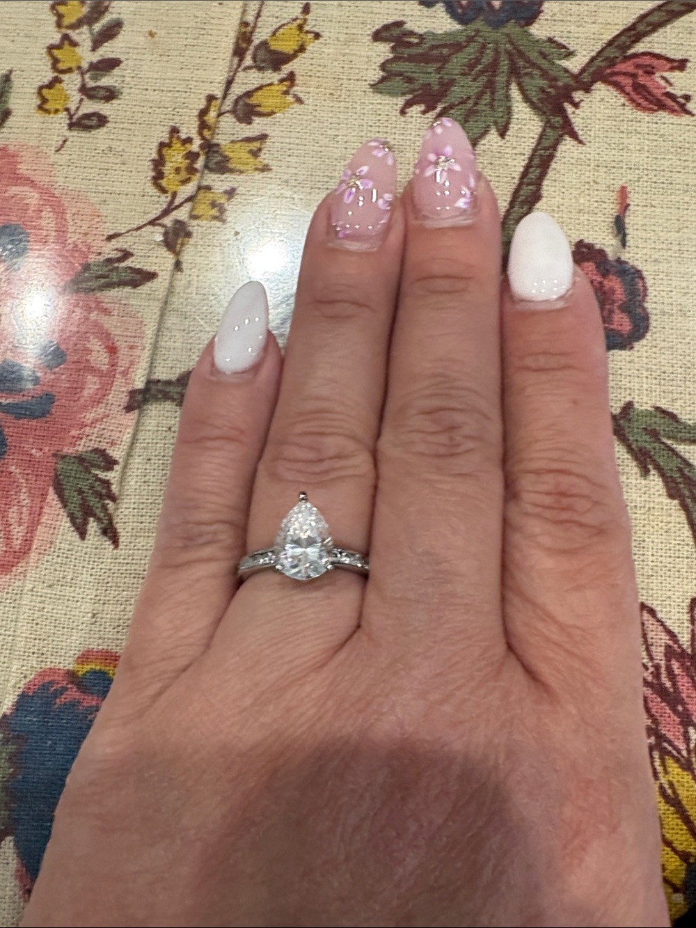 Diamonique Silver Pear-Shaped Cubic Zirconia Ring with Band